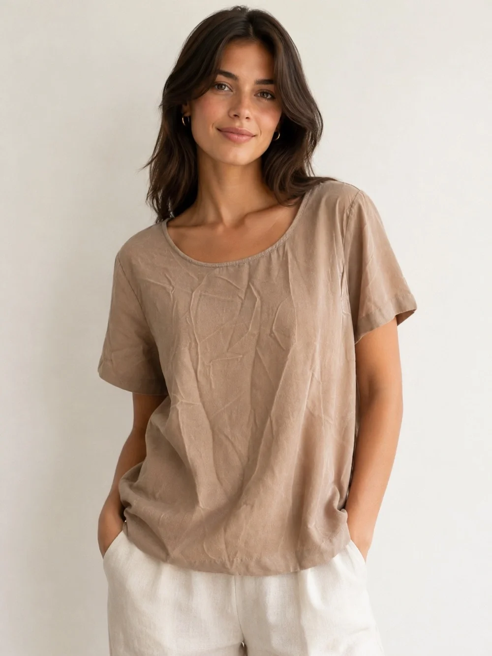 J. Crew Tan Velvet Short Sleeve Blouse